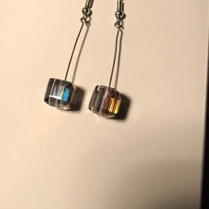 Amethyst and gold glass cube earrings.